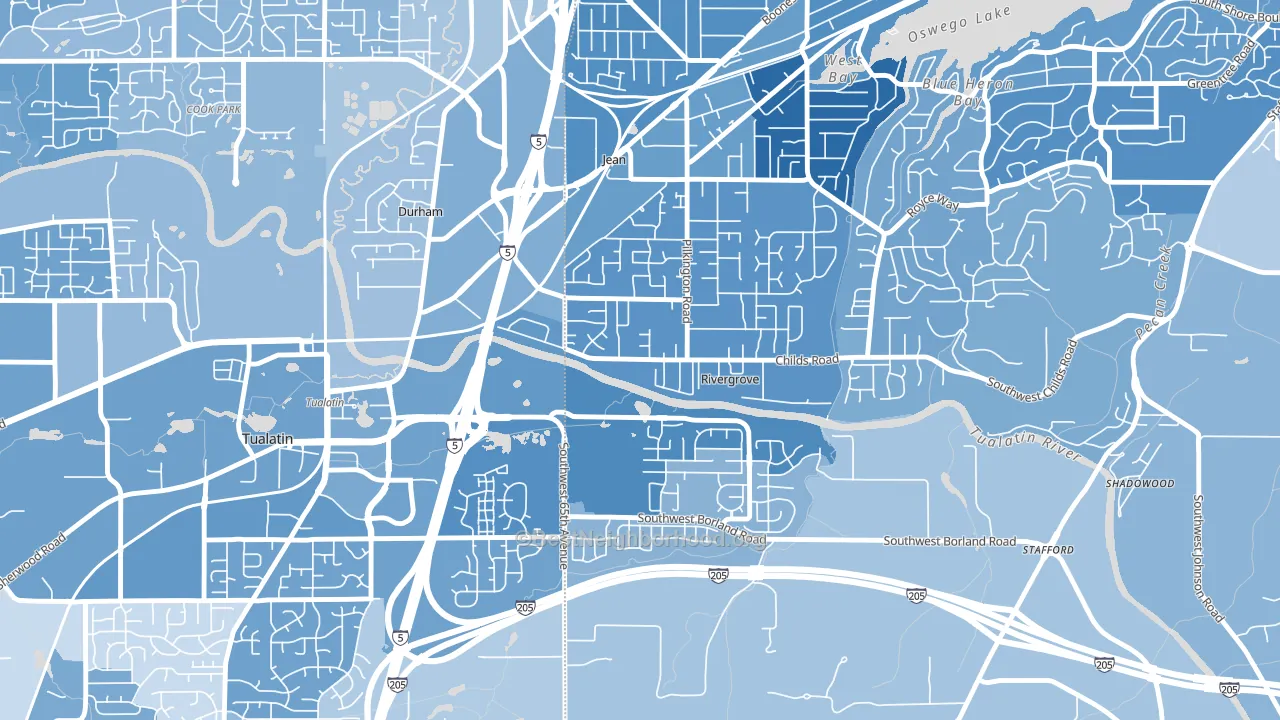 Rivergrove, OR block-group political-lean map