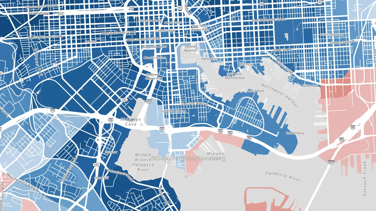 Riverside, Baltimore, MD block-group political-lean map