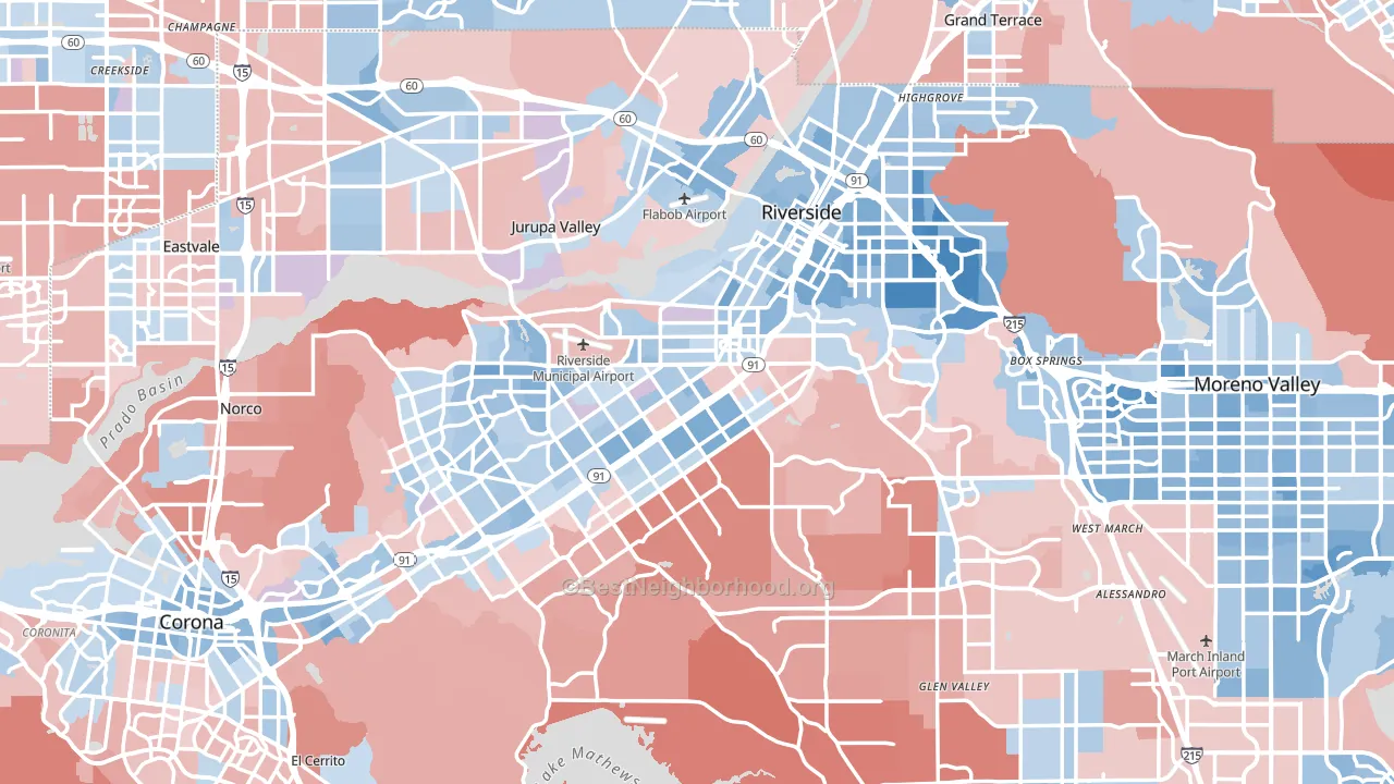 Riverside, CA block-group political-lean map