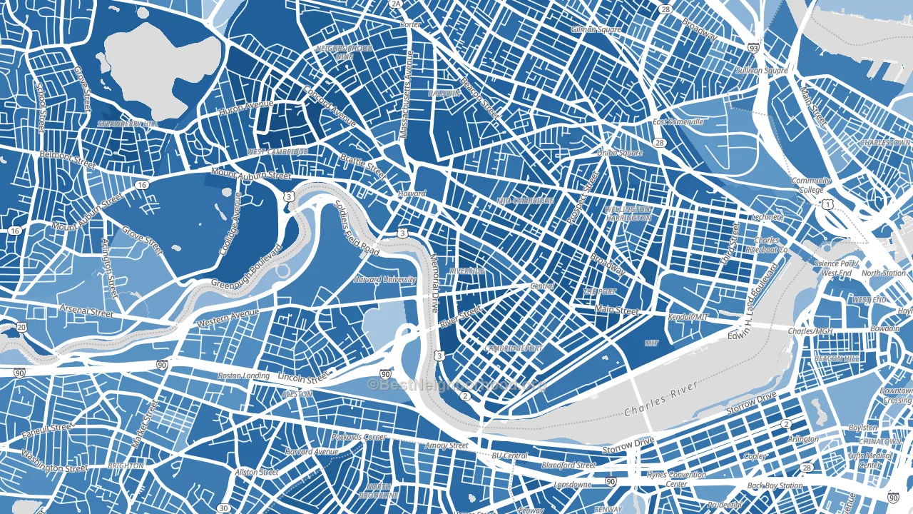 Riverside, Cambridge, MA block-group political-lean map