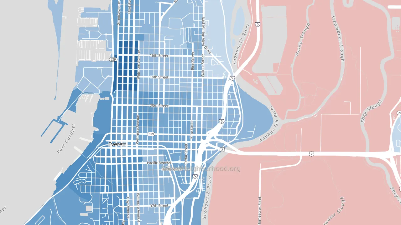Riverside-Everett, Everett, WA block-group political-lean map