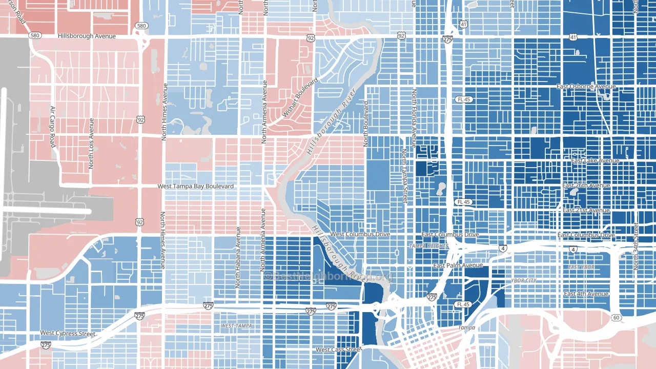 Riverside Heights, Tampa, FL block-group political-lean map