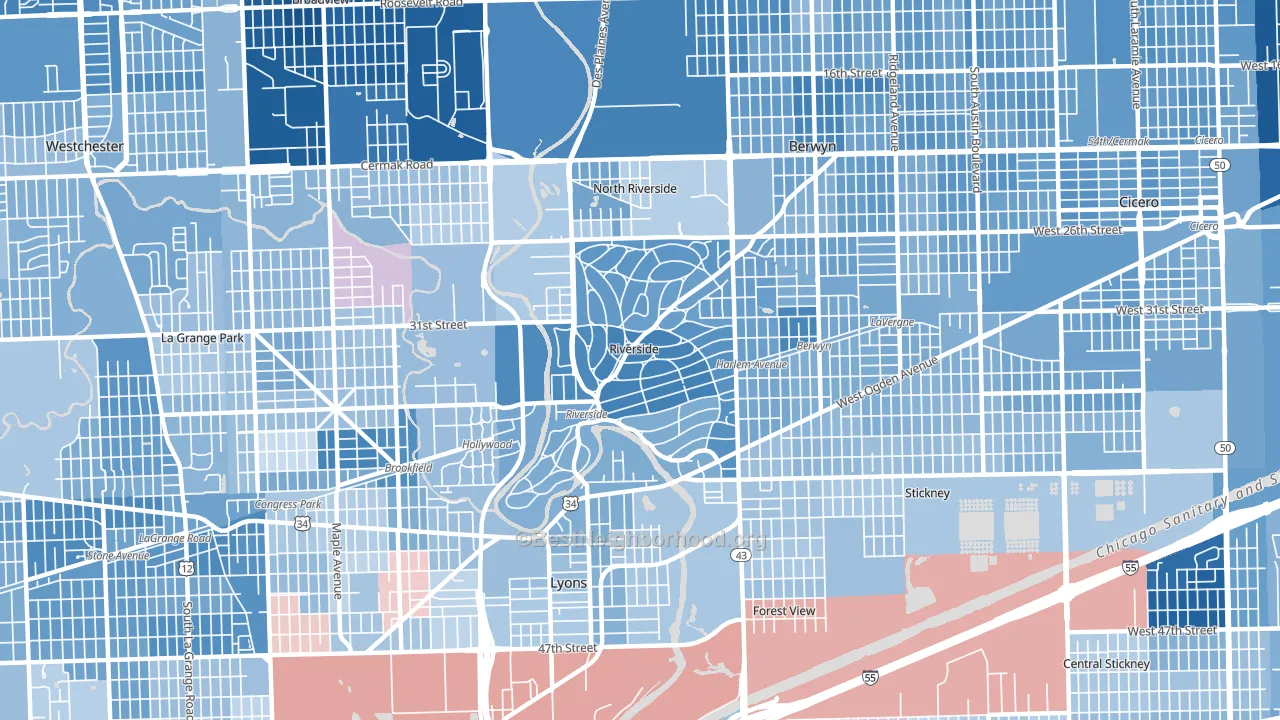 Riverside, IL block-group political-lean map