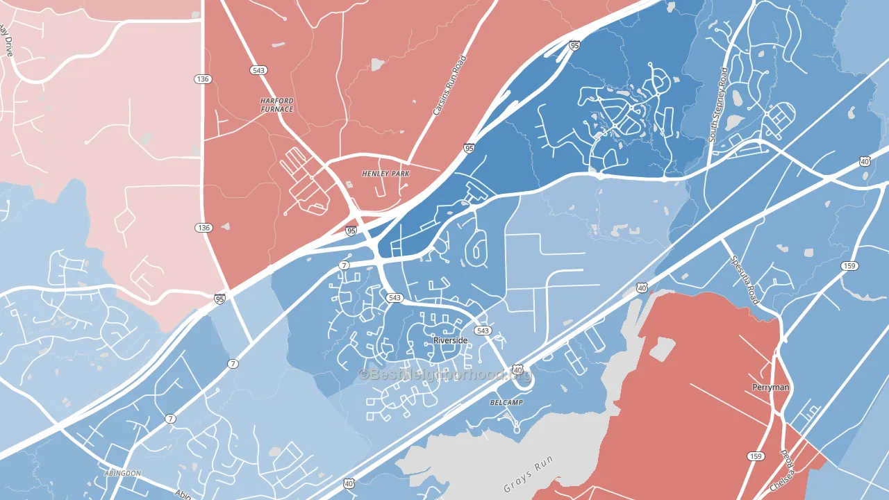 Riverside, MD block-group political-lean map