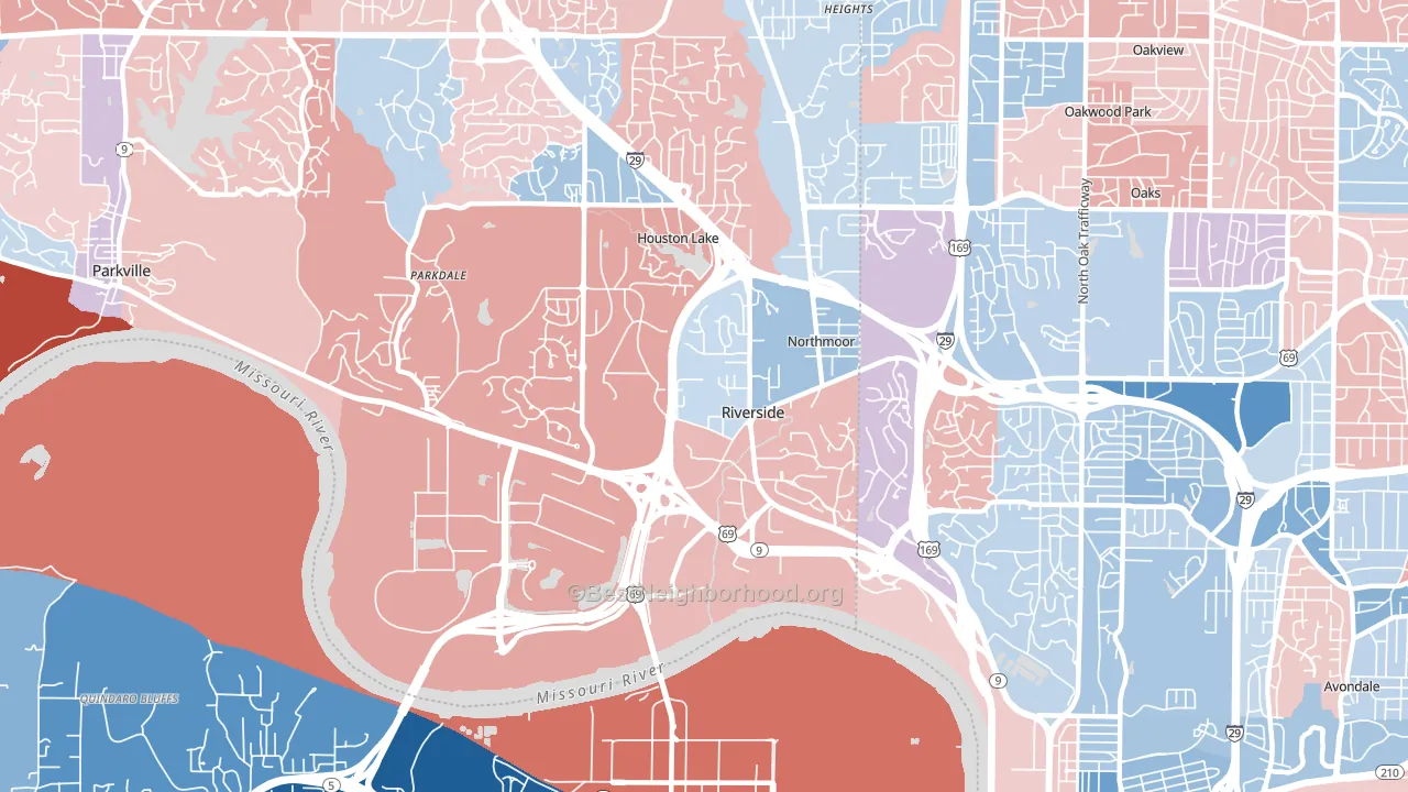 Riverside, MO block-group political-lean map