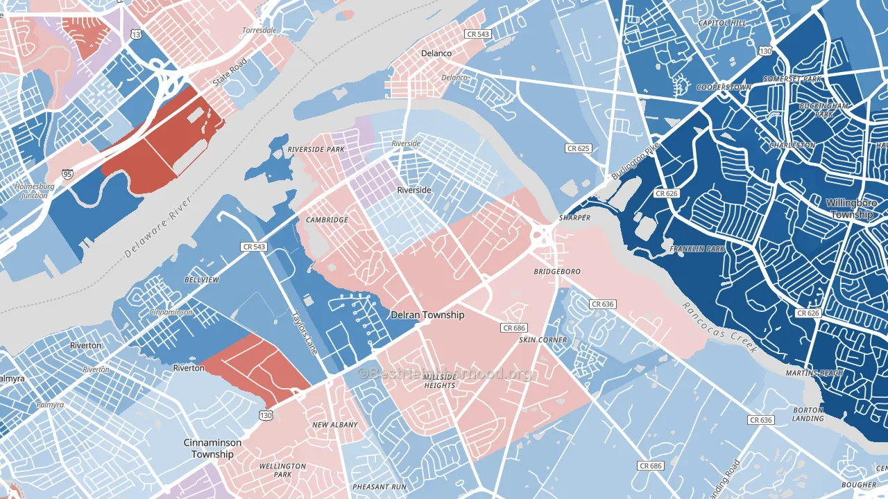 Riverside, NJ block-group political-lean map