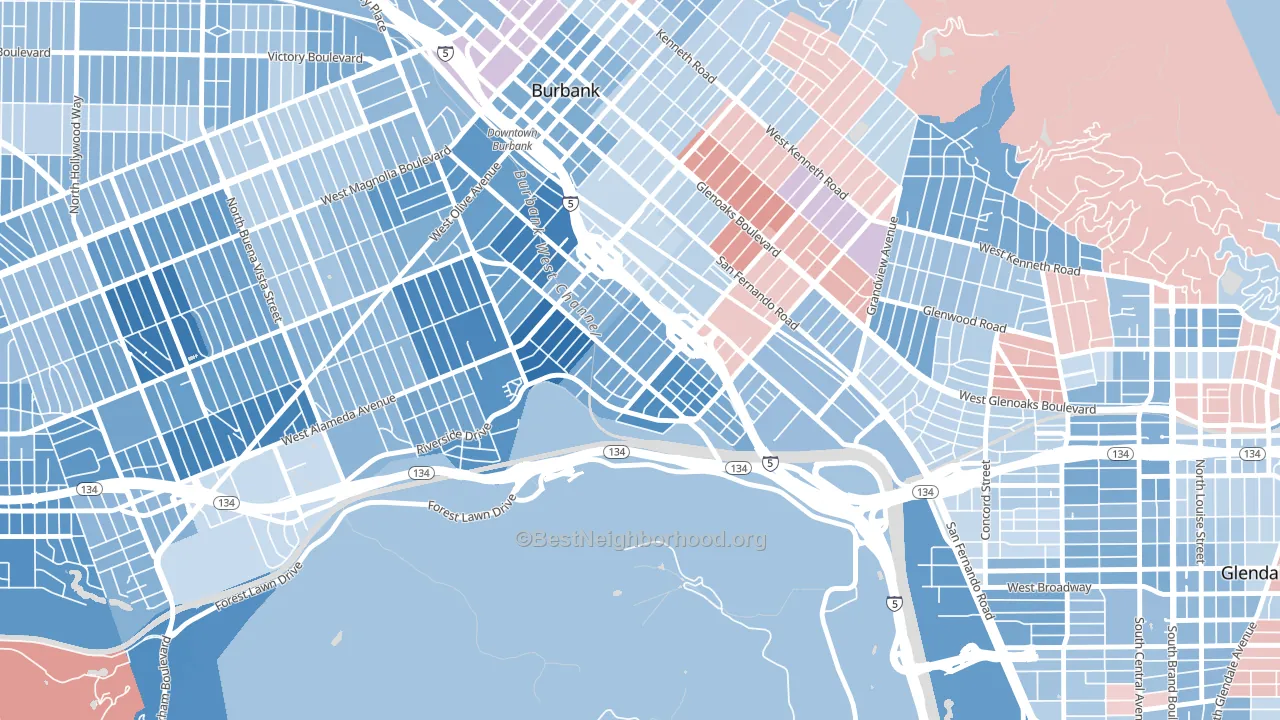 Riverside Rancho, Glendale, CA block-group political-lean map