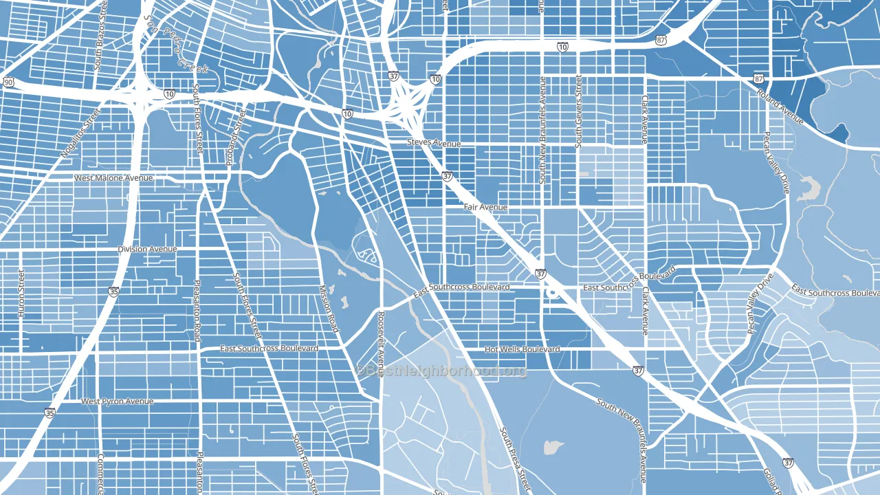 Riverside South, San Antonio, TX block-group political-lean map