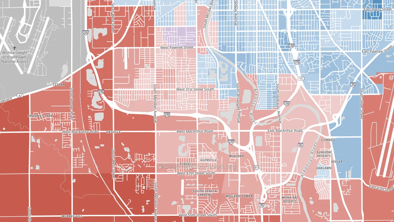 Riverside, Wichita, KS block-group political-lean map