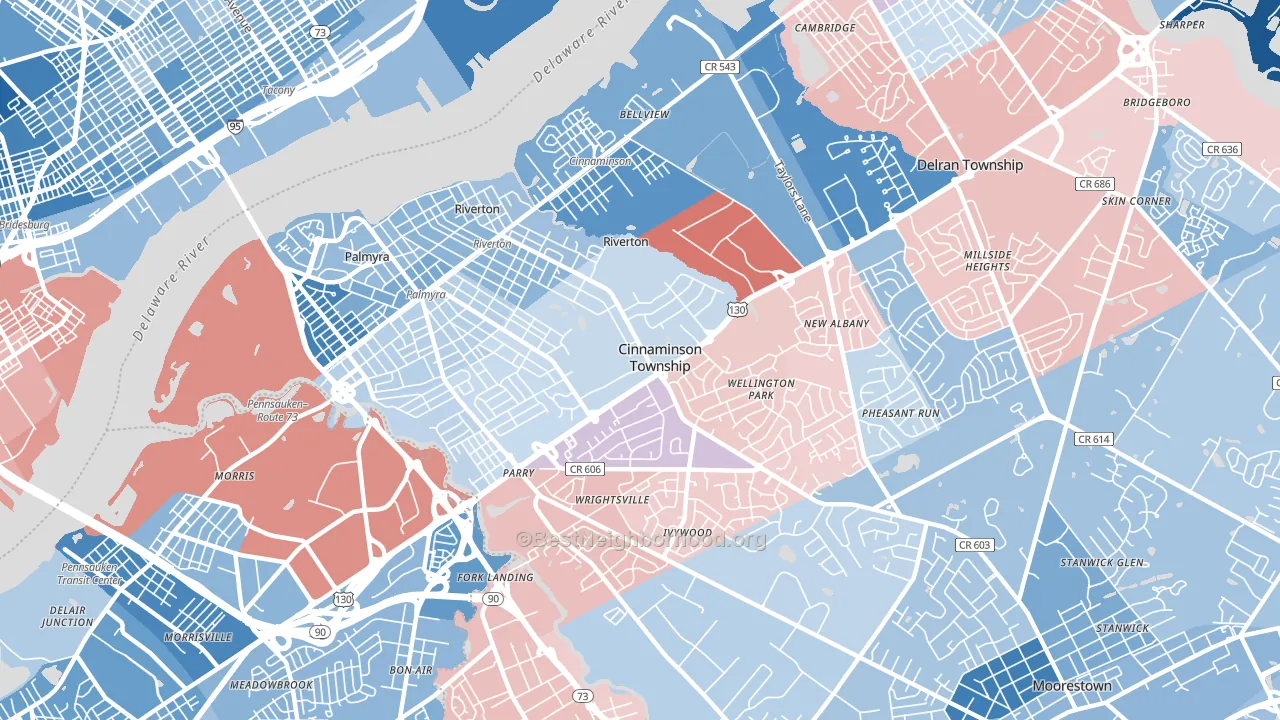 Riverton, NJ block-group political-lean map