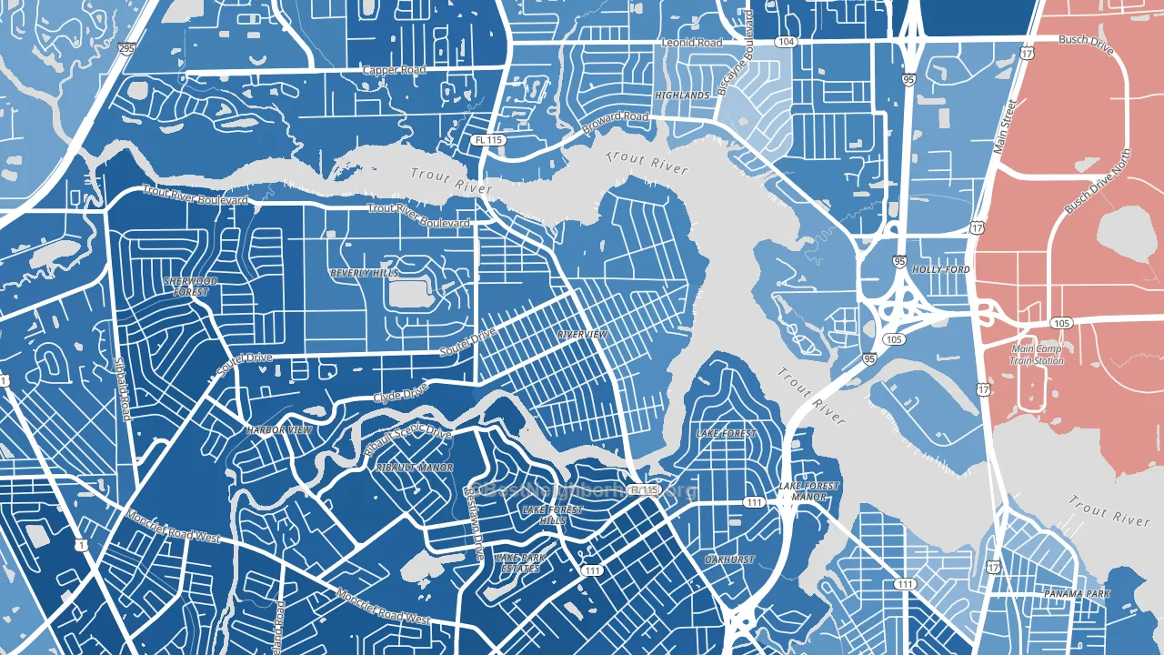 Riverview, Jacksonville, FL block-group political-lean map