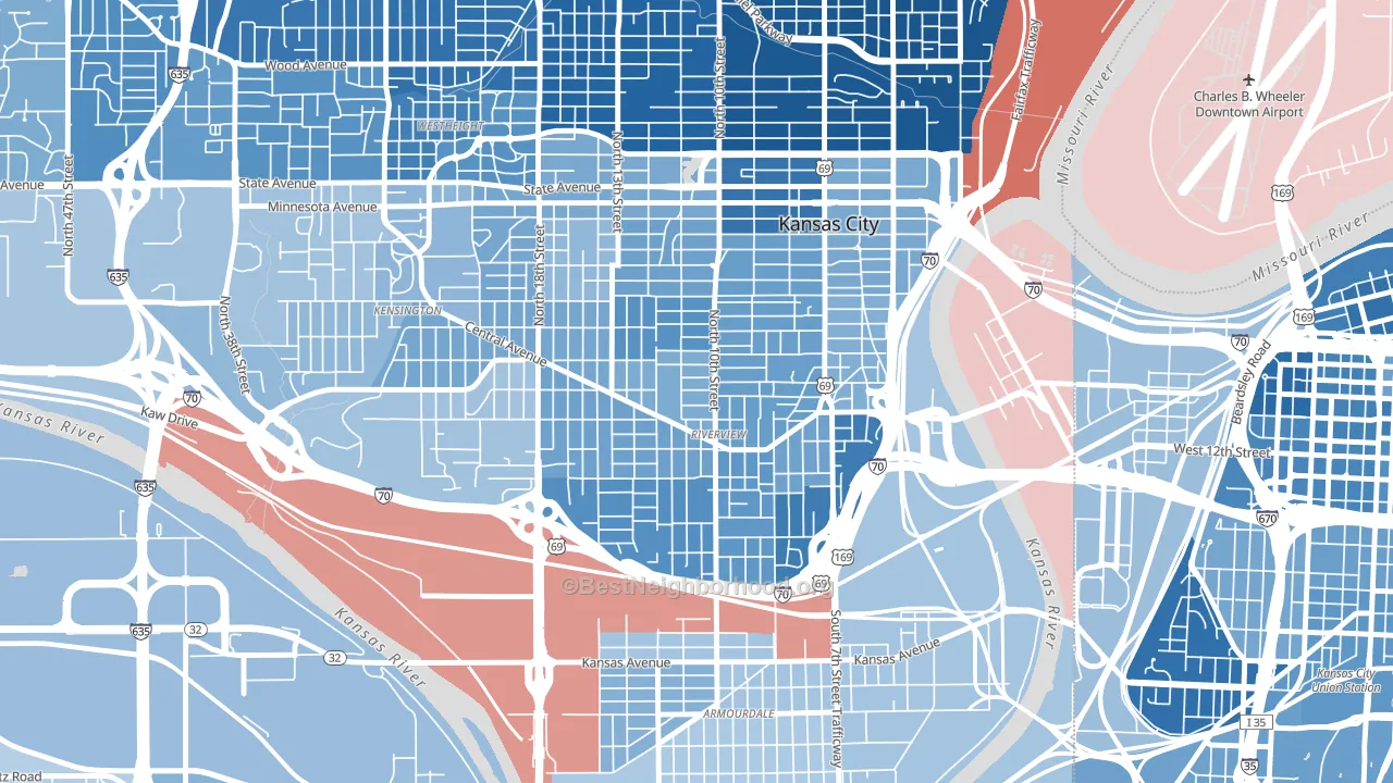 Riverview, Kansas City, KS block-group political-lean map