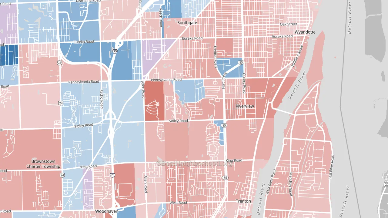 Riverview, MI block-group political-lean map