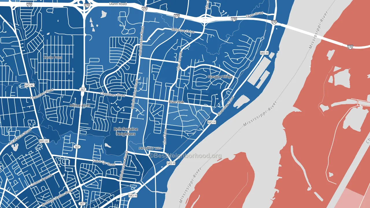 Riverview, MO block-group political-lean map