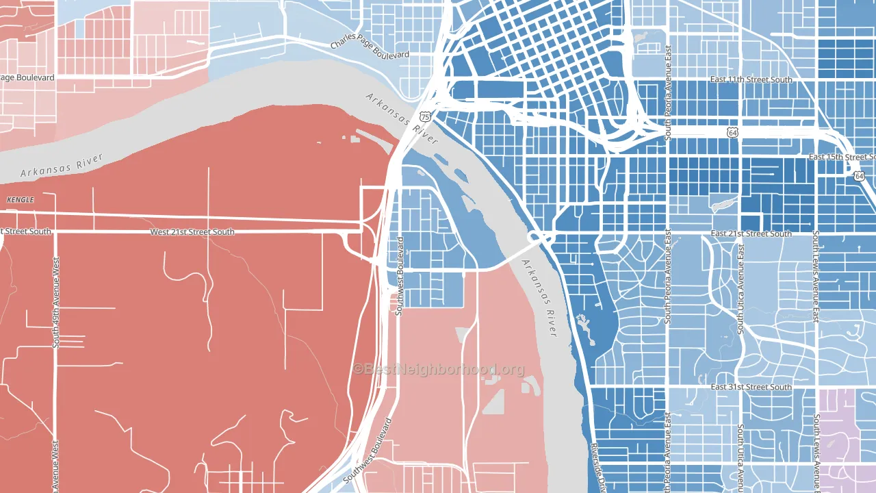 Riverview Park, Tulsa, OK block-group political-lean map