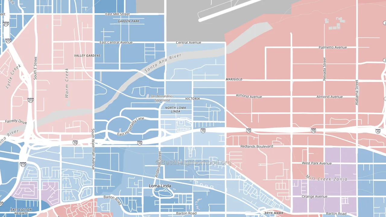 Riverview, San Bernardino, CA block-group political-lean map