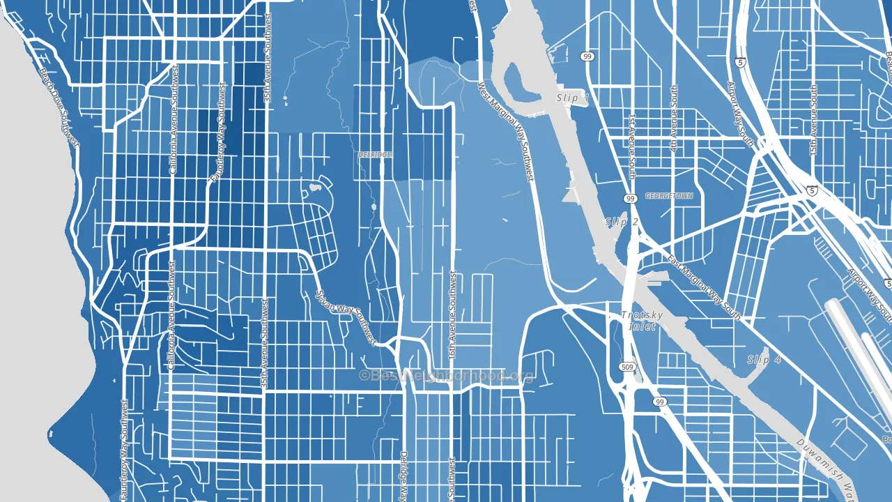 Riverview, Seattle, WA block-group political-lean map