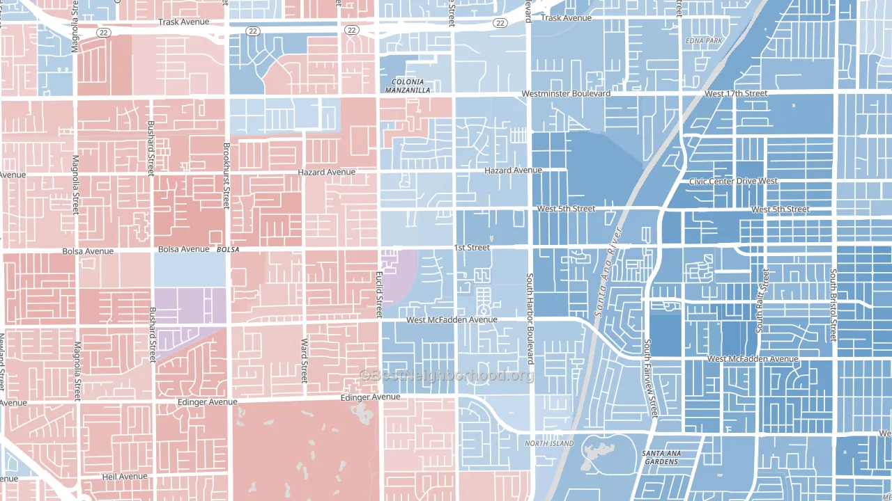 Riverview West, Santa Ana, CA block-group political-lean map