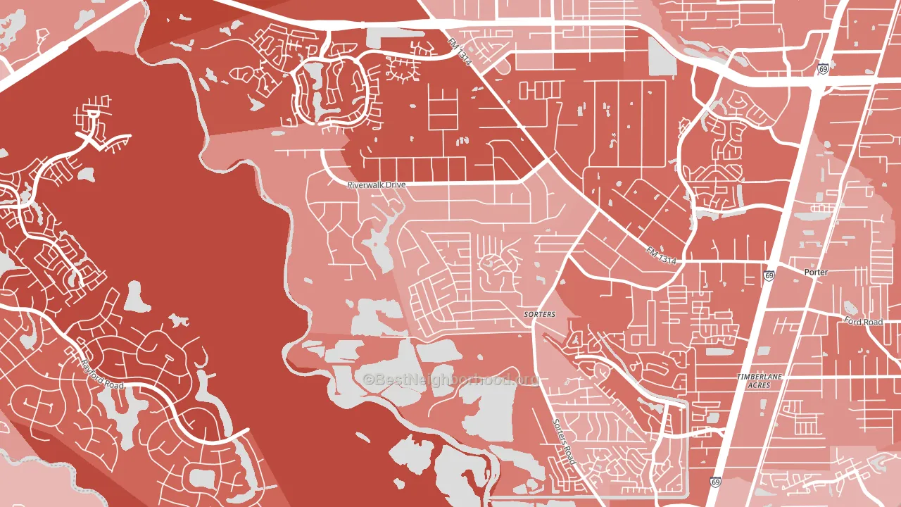 Riverwalk, Porter, TX block-group political-lean map