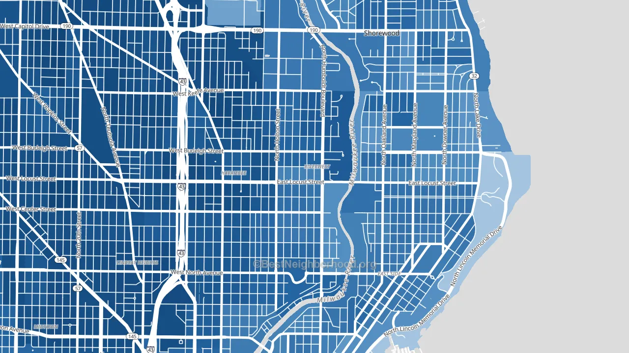 Riverwest, Milwaukee, WI block-group political-lean map