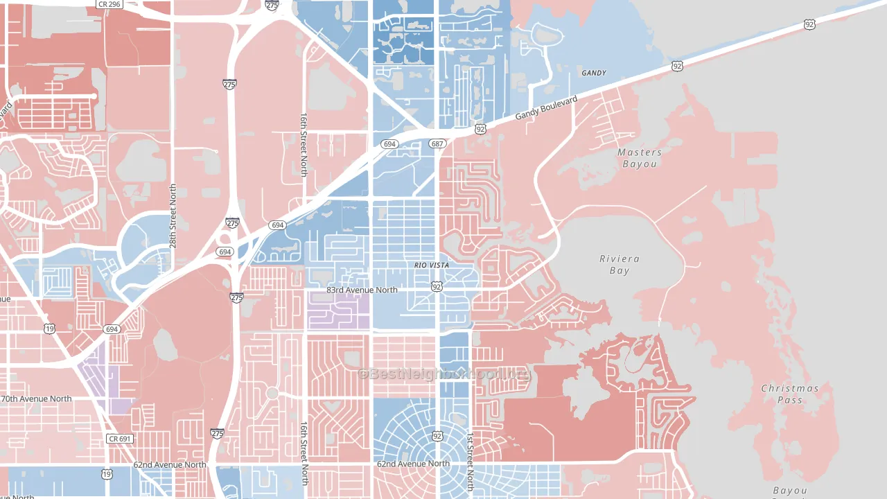 Riviera Bay, St. Petersburg, FL block-group political-lean map