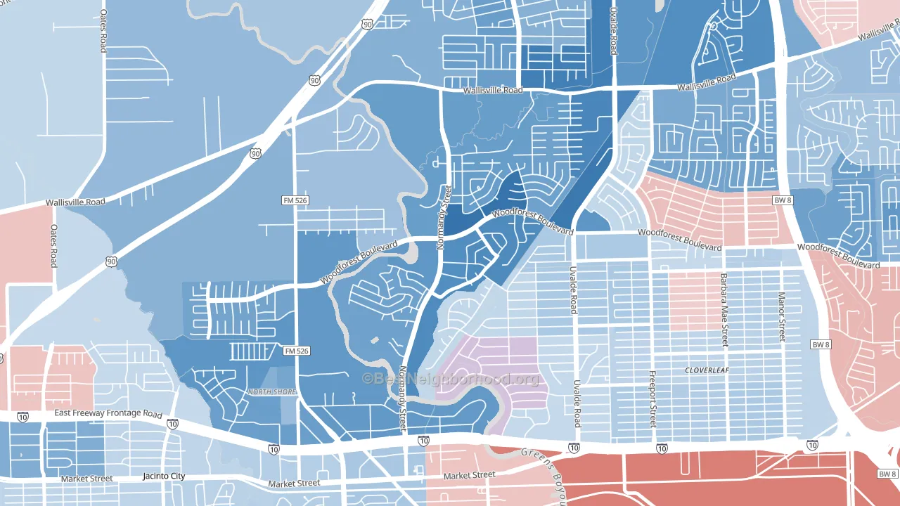 Riviera East, Houston, TX block-group political-lean map