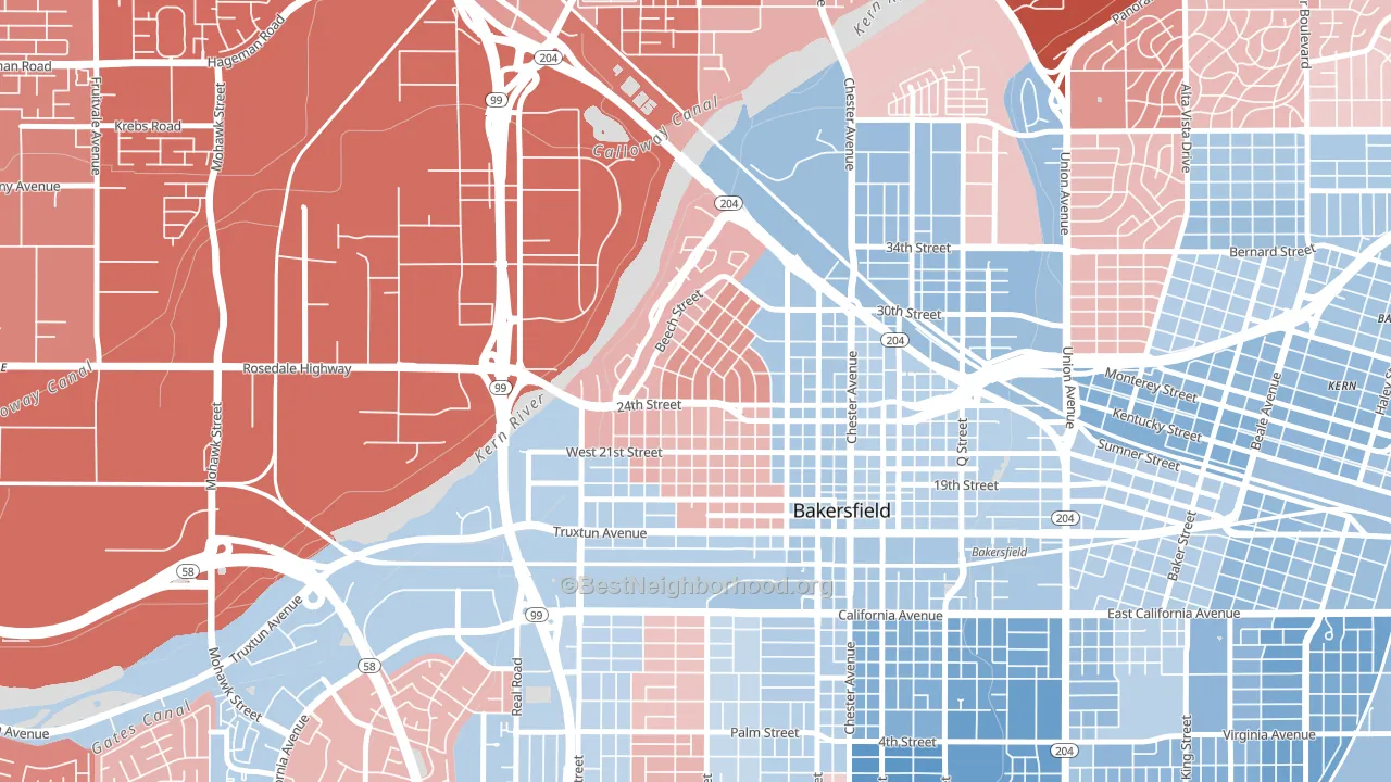Riviera-Westchester, Bakersfield, CA block-group political-lean map