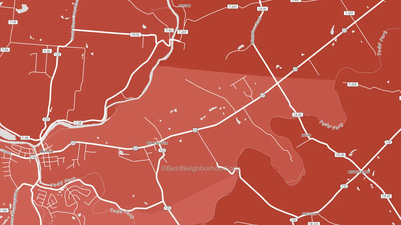 Roachester, OH block-group political-lean map