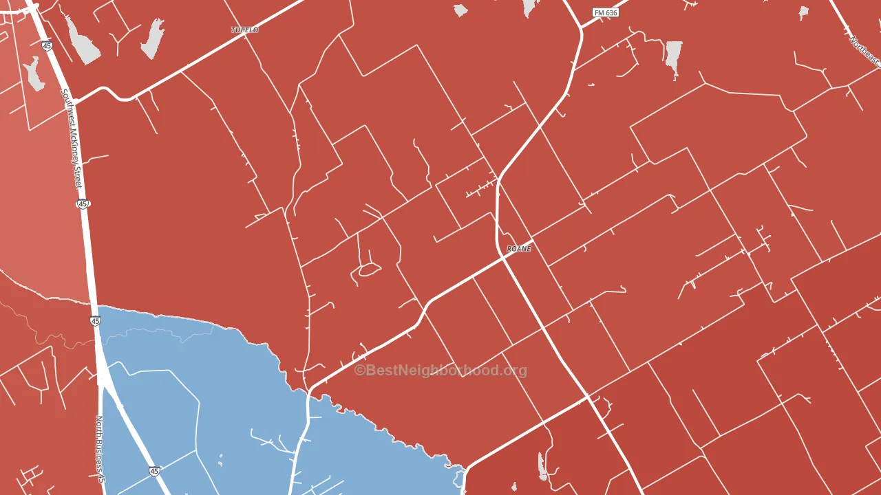 Roane, TX block-group political-lean map