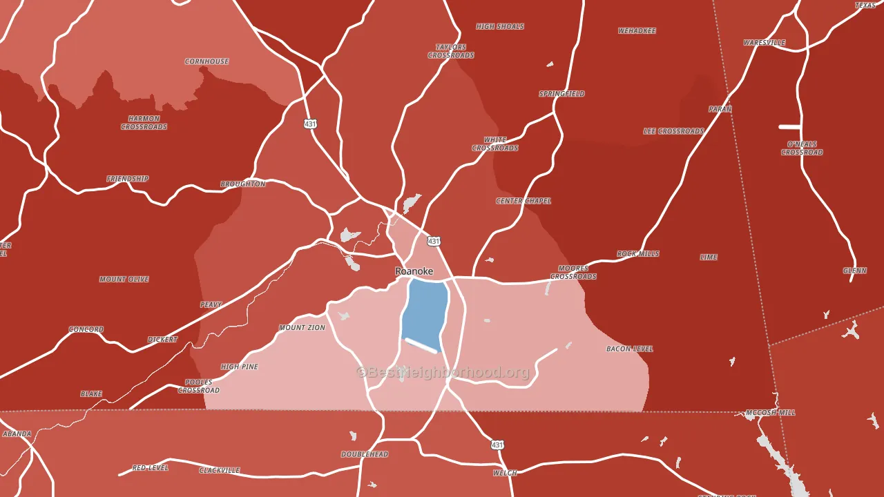Roanoke, AL block-group political-lean map