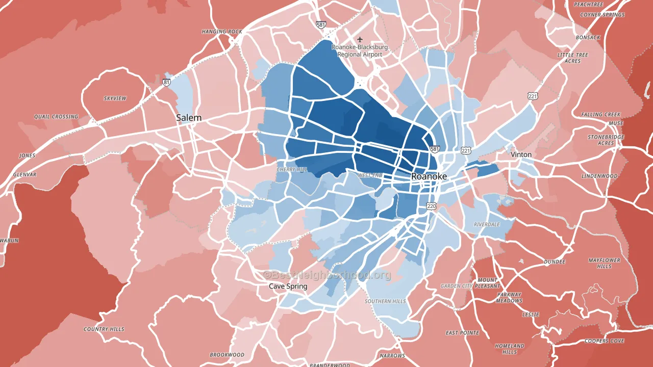 Roanoke County, VA block-group political-lean map