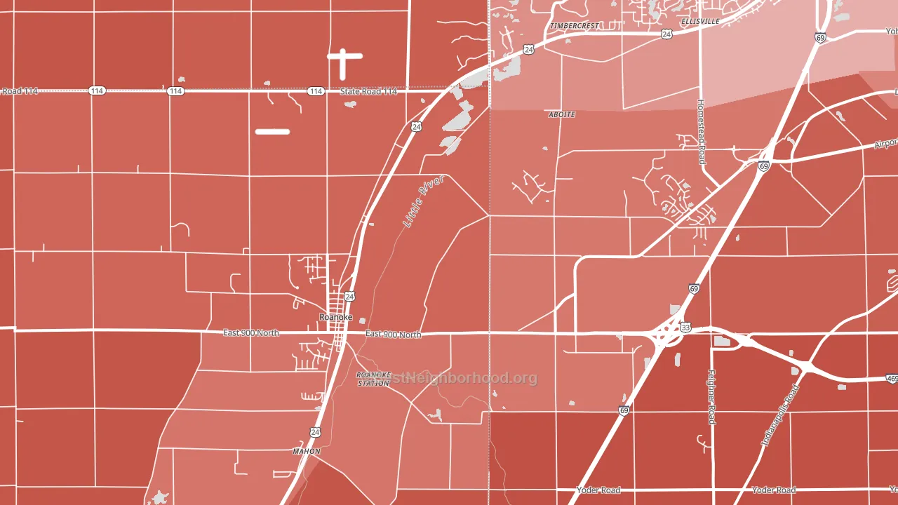 Roanoke, IN block-group political-lean map