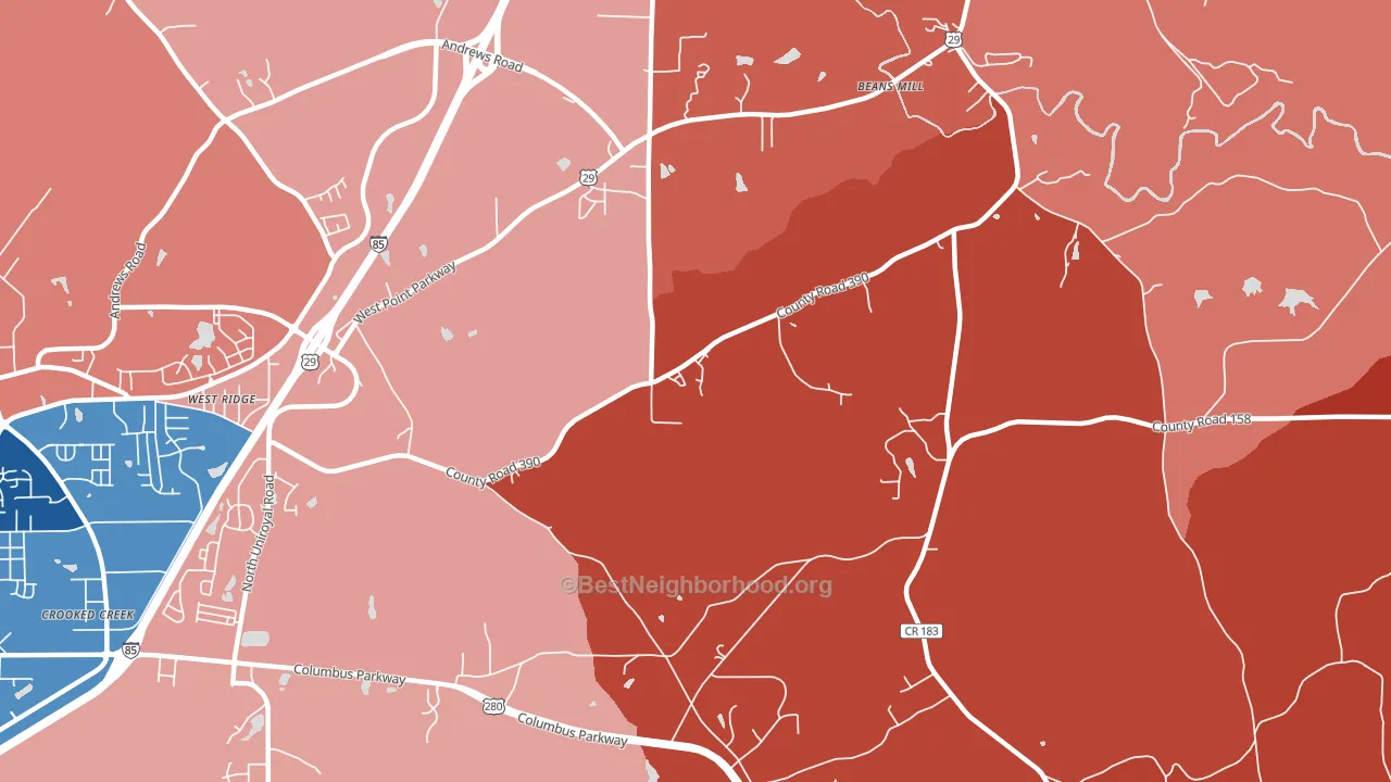Roanoke Junction, AL block-group political-lean map
