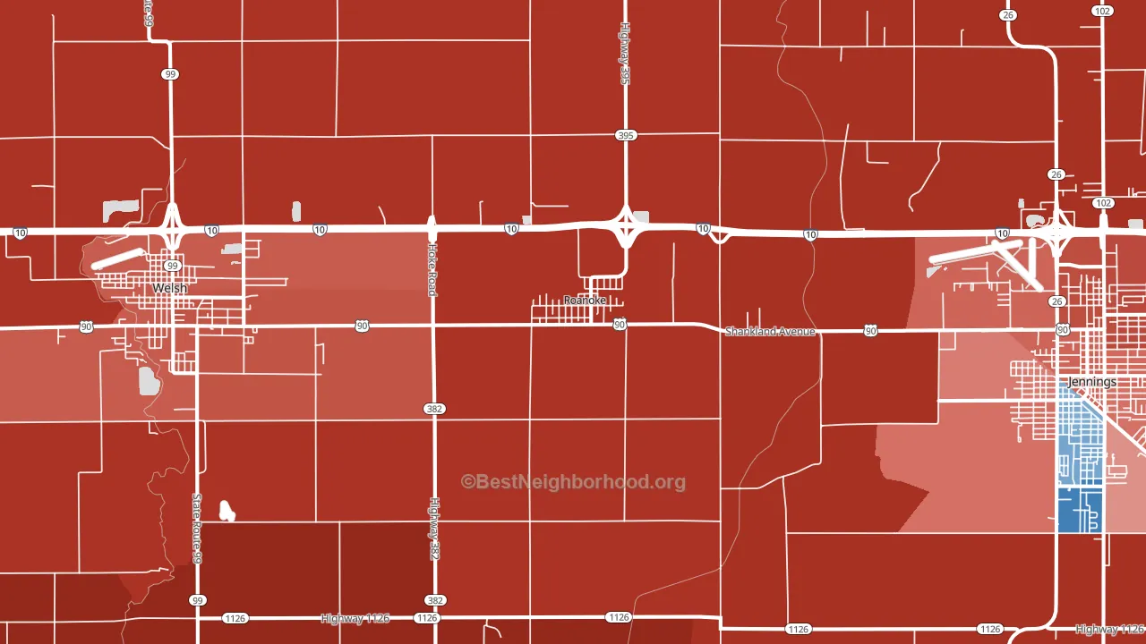 Roanoke, LA block-group political-lean map