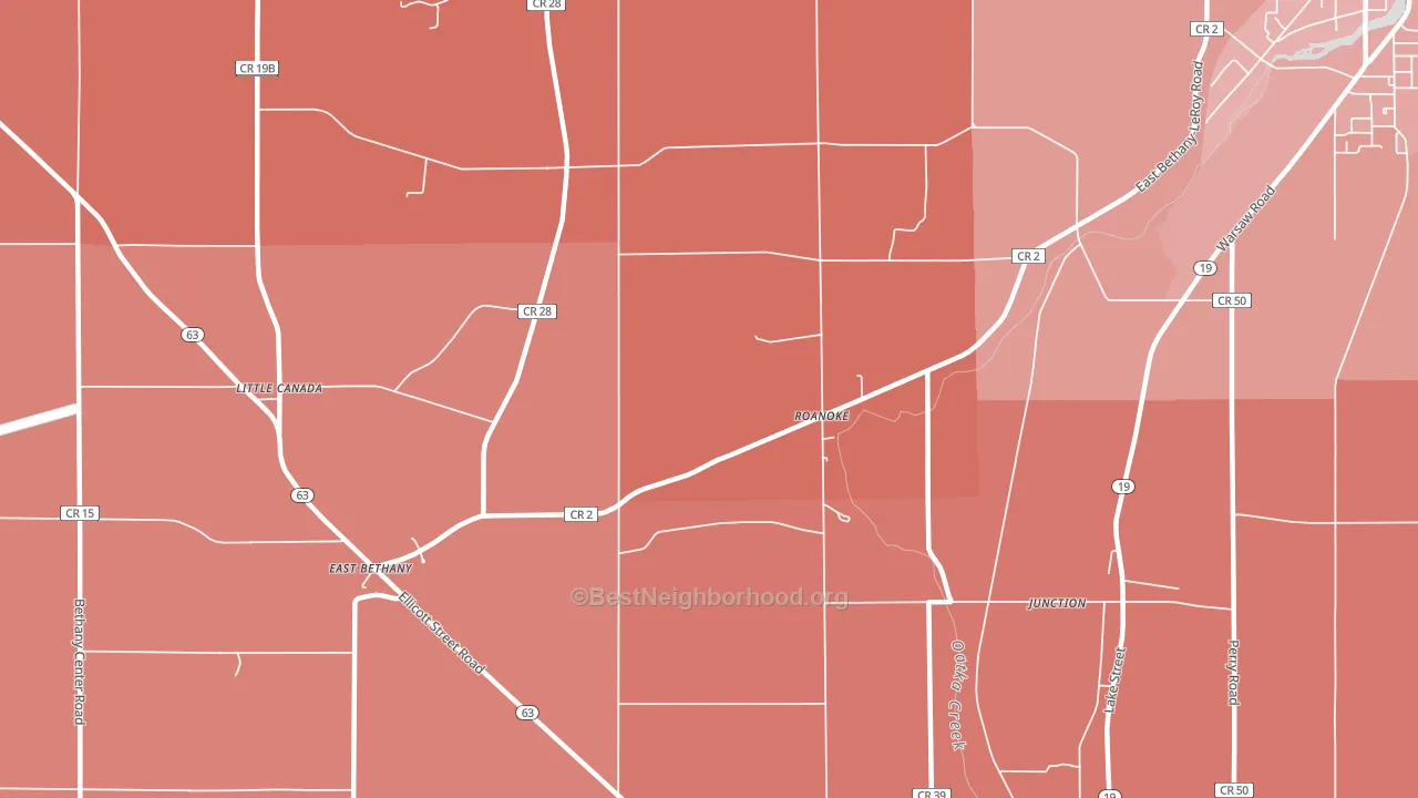 Roanoke, NY block-group political-lean map
