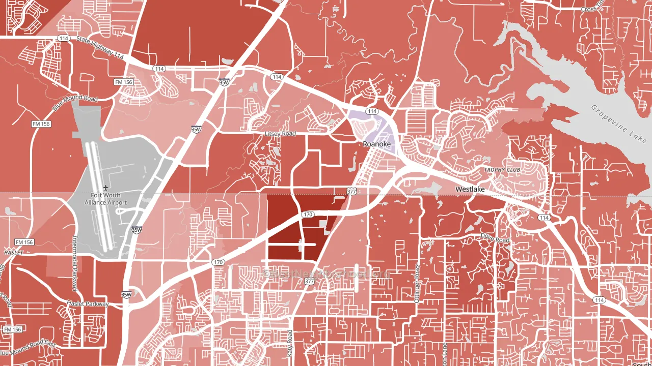 Roanoke, TX block-group political-lean map