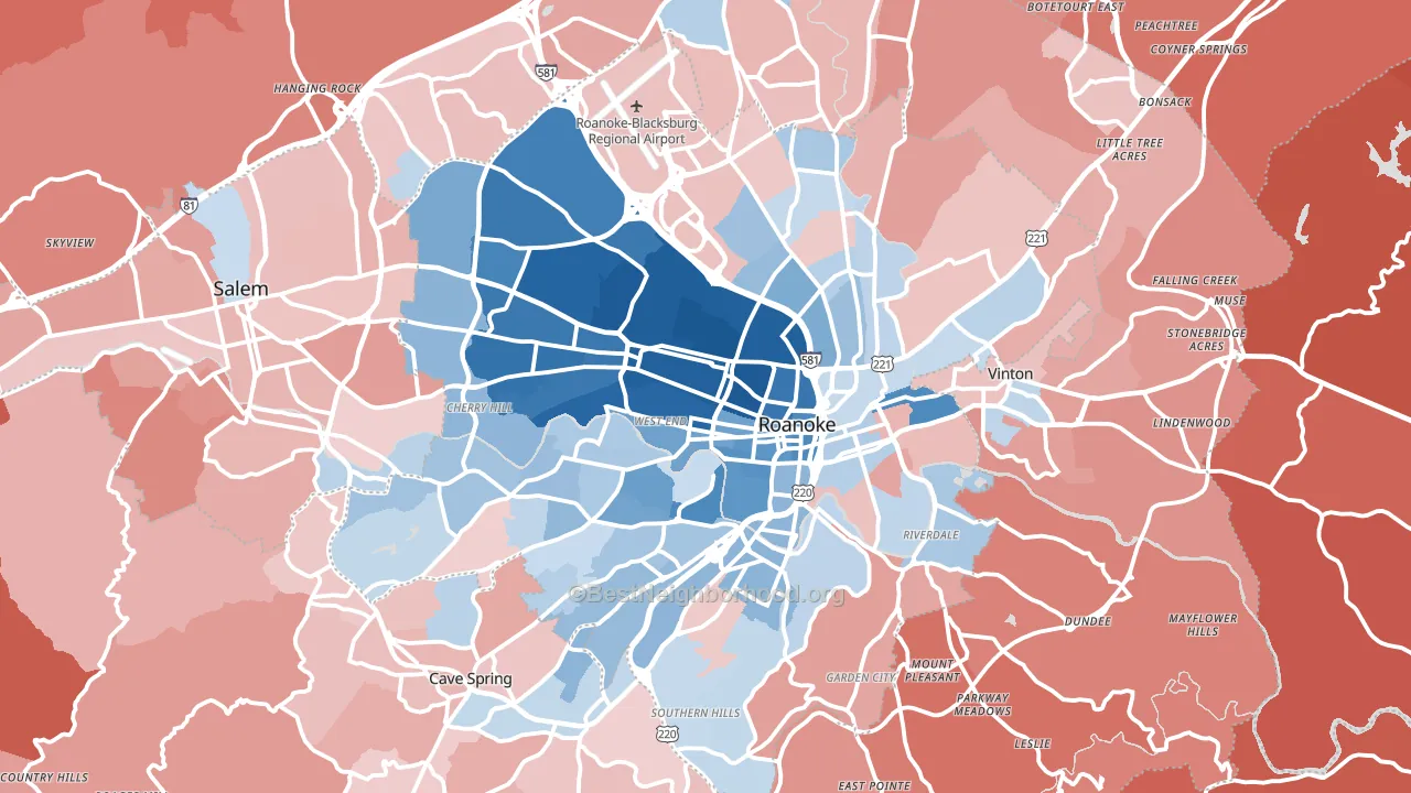 Roanoke, VA block-group political-lean map