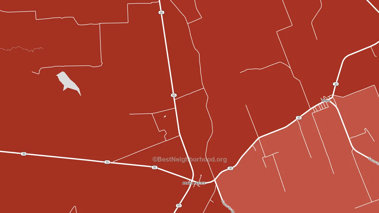 Roans Prairie, TX block-group political-lean map