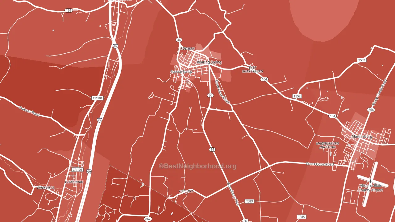 Roaring Spring, PA block-group political-lean map