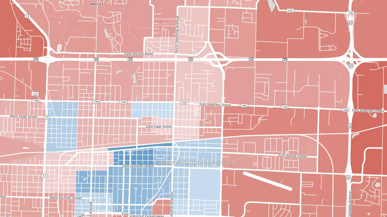 Robberson, Springfield, MO block-group political-lean map