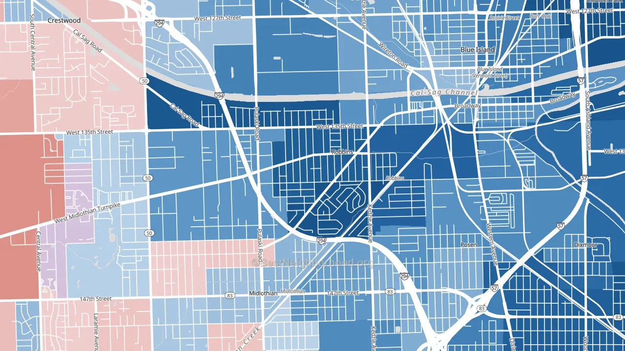Robbins, IL block-group political-lean map