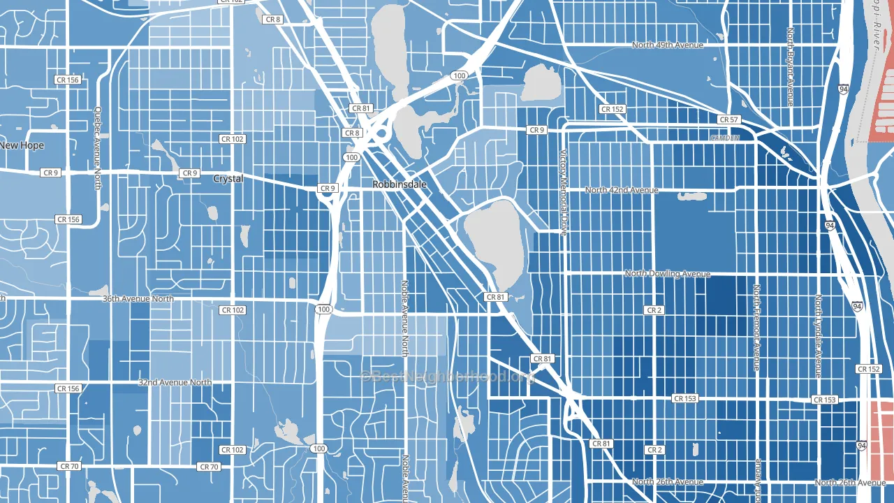 Robbinsdale, MN block-group political-lean map