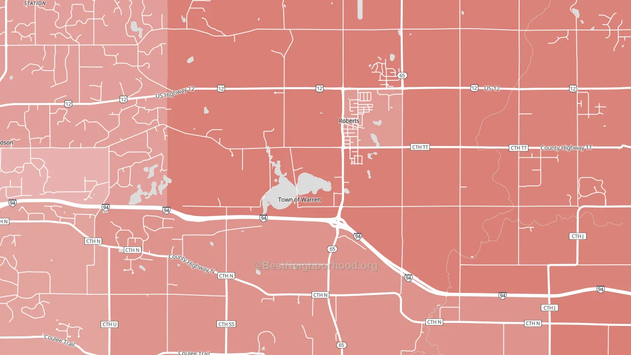 Roberts, WI block-group political-lean map