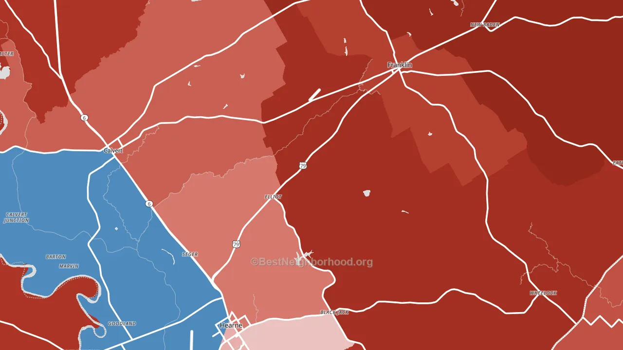 Robertson County, TX block-group political-lean map