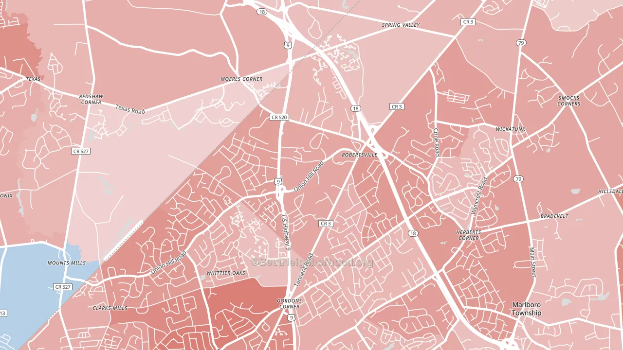 Robertsville, NJ block-group political-lean map