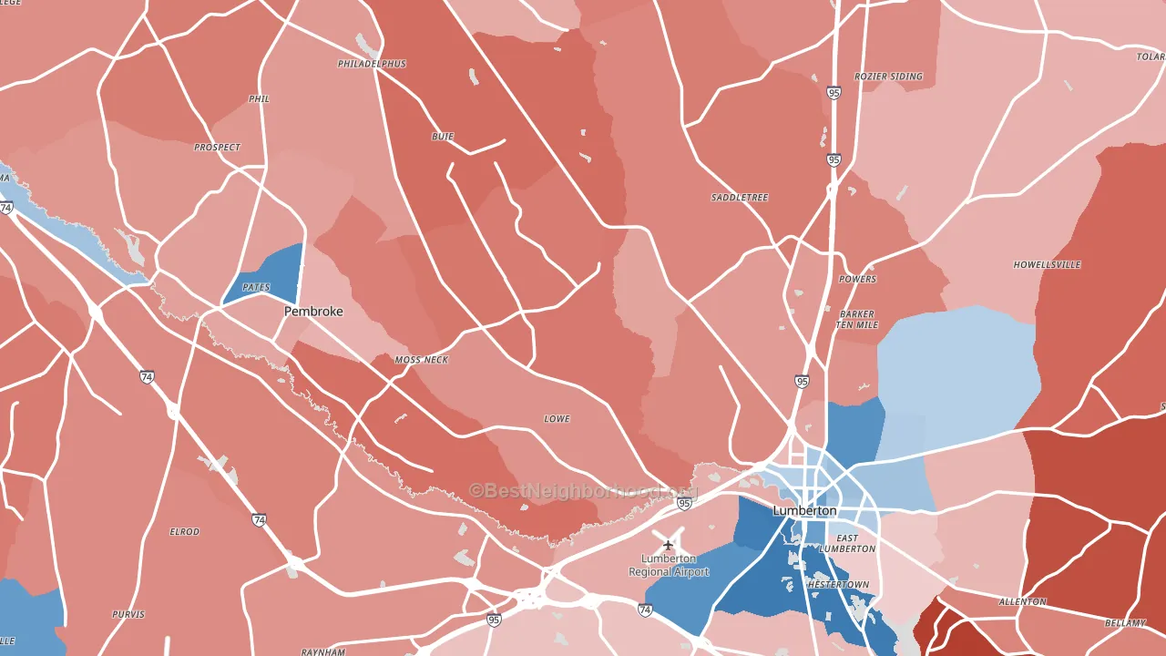 Robeson County, NC block-group political-lean map