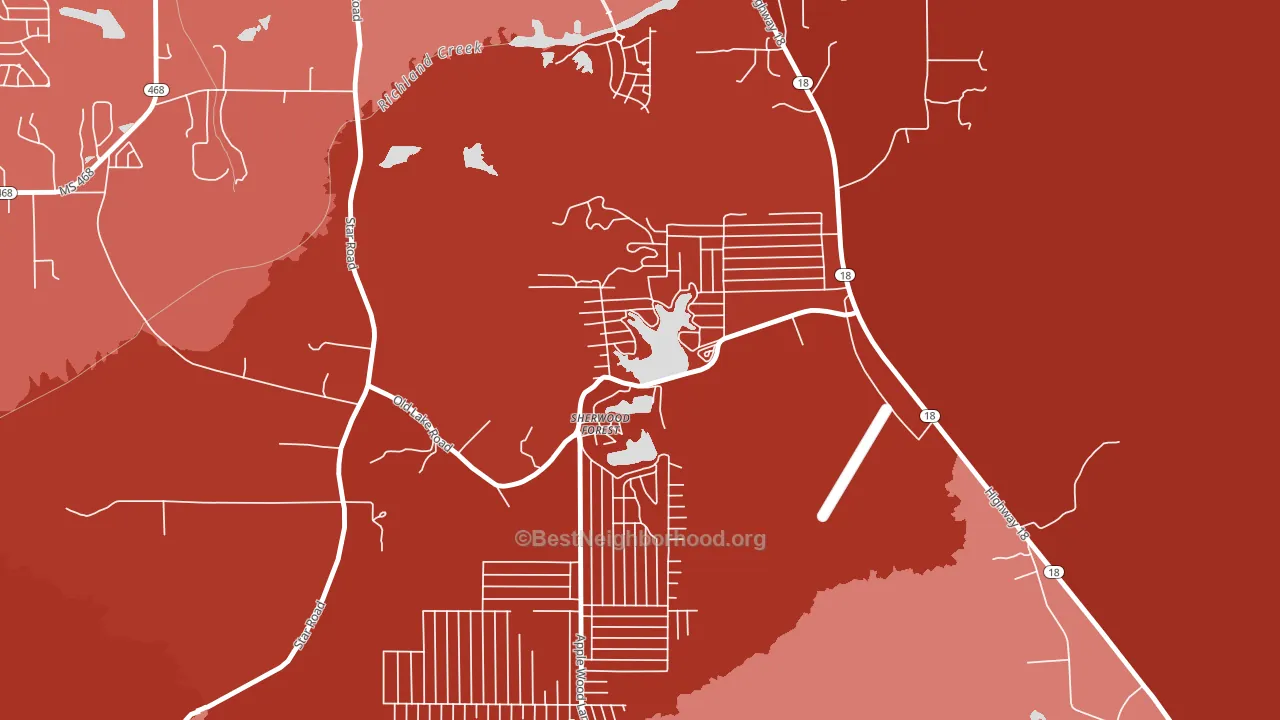 Robinhood, MS block-group political-lean map