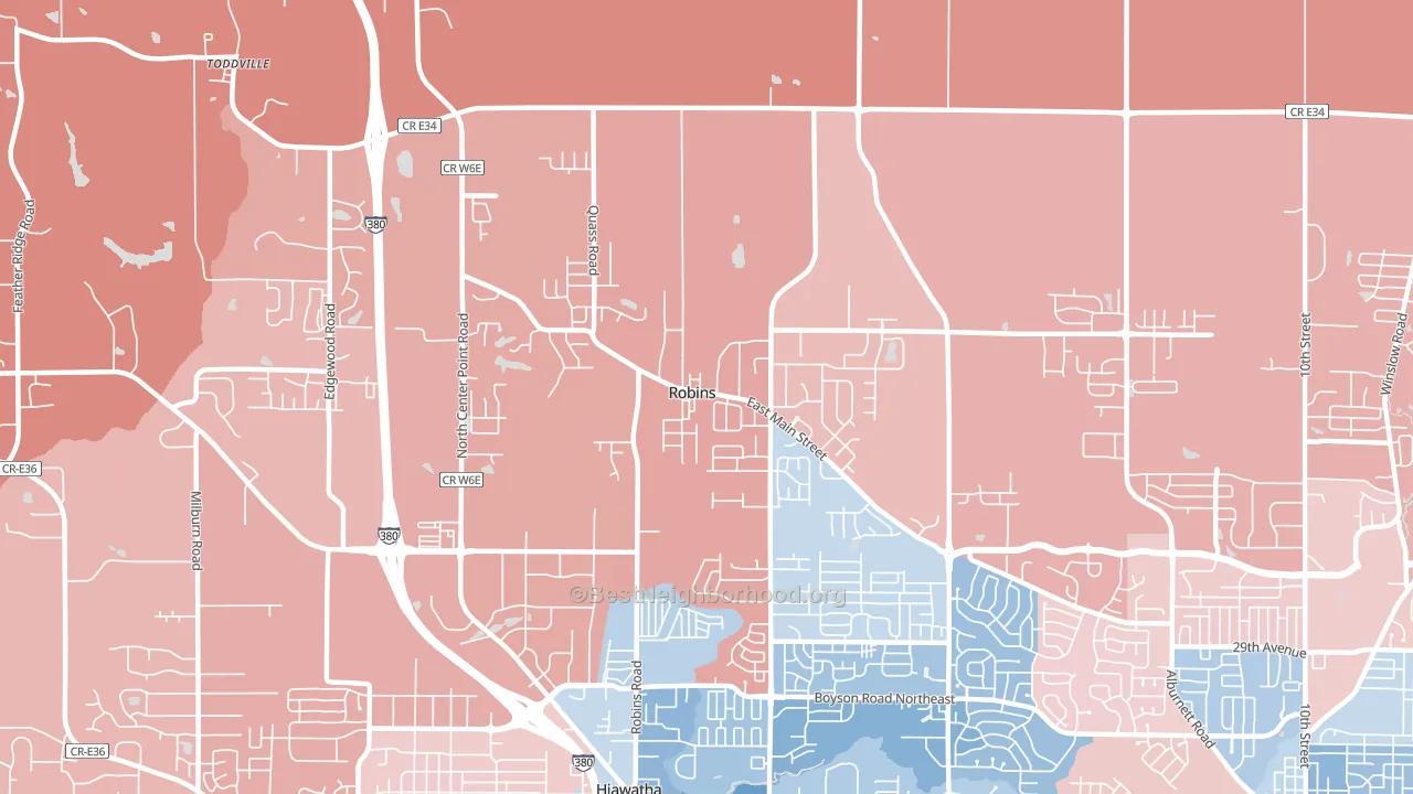 Robins, IA block-group political-lean map