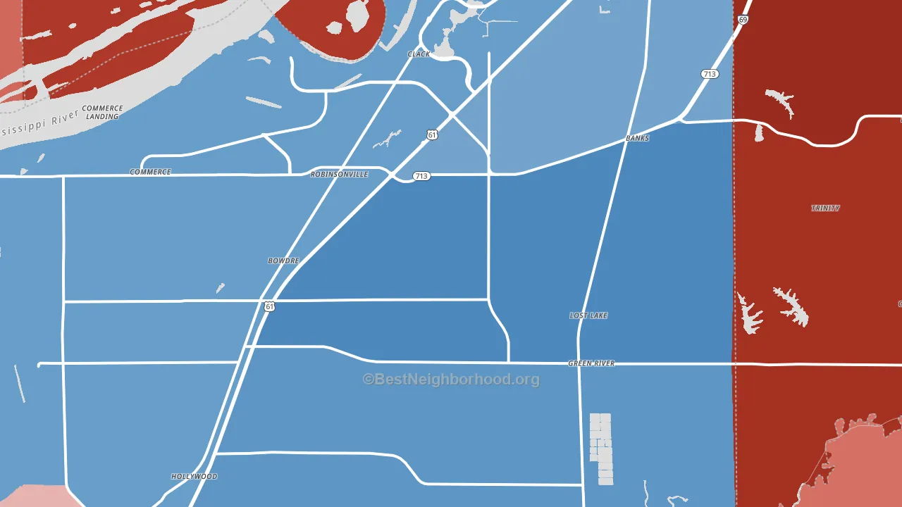 Robinsonville, MS block-group political-lean map