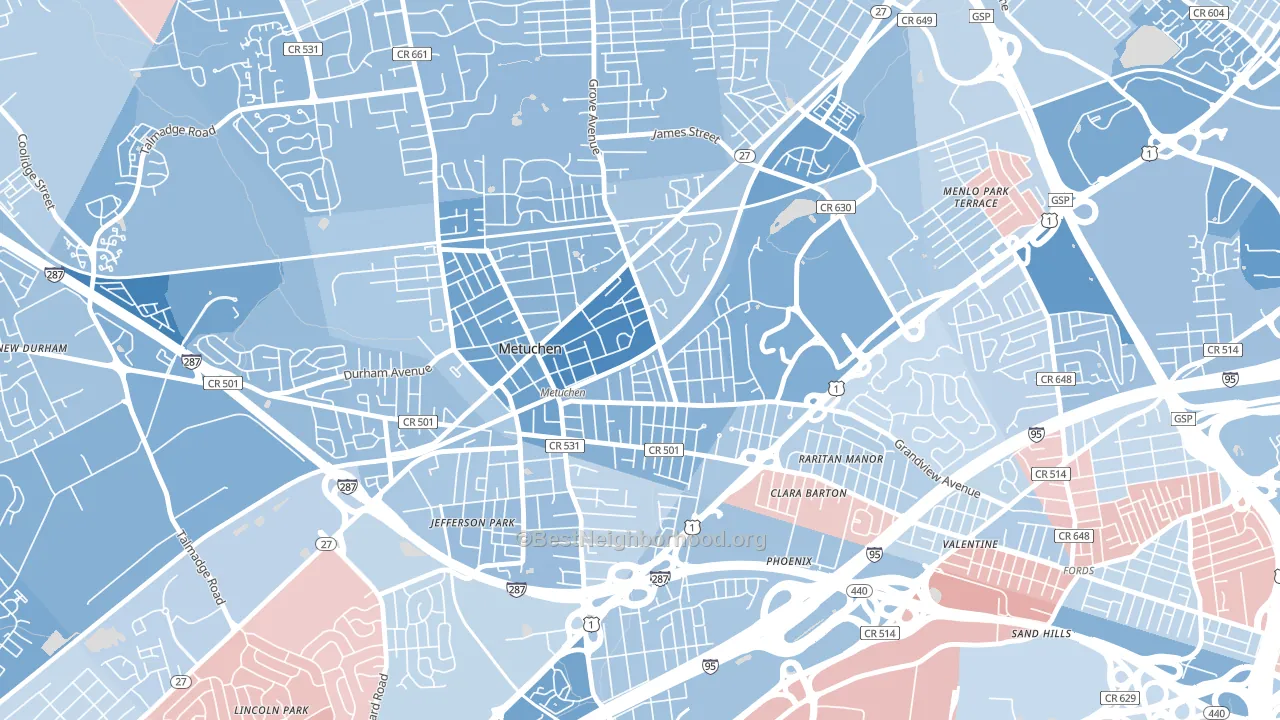 Robinvale, Metuchen, NJ block-group political-lean map